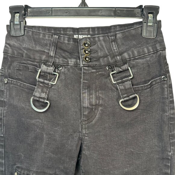 Hot Topic Denim Black Hi-Rise Super Skinny Jeans w/ Zippers D-Rings Goth Punk 3 - Picture 2 of 7